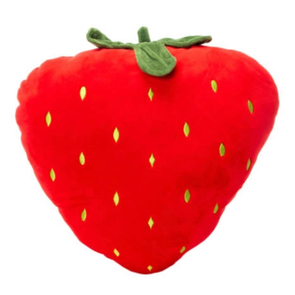 Red Strawberry-Shaped Decorative Accent Soft Fuzzy Throw Snuggle Pillow 14 x 14”